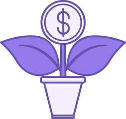 Colored Investment Icon. Vector Illustration. Dollar Coin Growing in Flower Pot. Profit from Invested Capital. Stock Market Concept