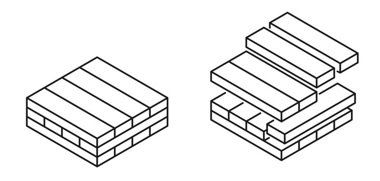 Cross-laminated timber, CLT - engineered wood icon in thin line