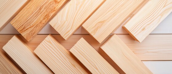 Hardwood durability structure concept. Natural wooden planks arranged in a herringbone pattern, showcasing varied textures and shades of light wood.