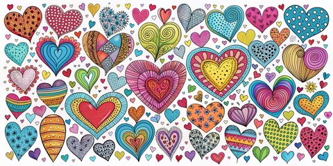 Cute Hand Drawn Doodle Hearts Set for Valentine's Day - Adorable Design Elements Isolated on White Background for Creative Projects and Celebrations