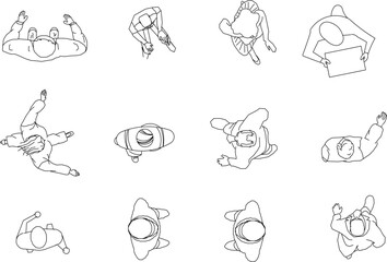 Vector sketch illustration of the silhouette design of the activities of office workers walking as seen from above.eps