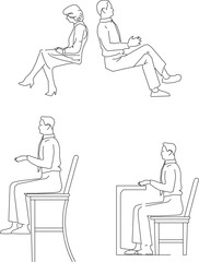 Vector sketch illustration of the silhouette of an activity design of people sitting on a chair while chatting.eps