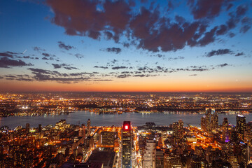 Stunning Urban Skyline at Dusk with Vibrant City Lights