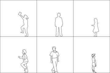 vector sketch illustration silhouette design decoration painting collection of people simple line.eps