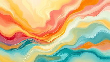 Obraz premium Abstract marbled acrylic paint ink painted waves painting texture colorful background banner - Bold colors, rainbow color swirls wave Generative AI