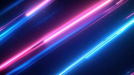 Obraz premium Vibrant, abstract lines of neon pink and blue streak across a deep space background.
