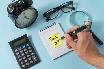 Motivational words for personal development, thank you, inspirational handwriting on sticky notes