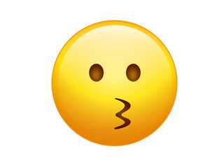 Yellow face with simple kissing face icon, open eyes and puckered lips giving a kiss