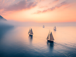 Fototapeta premium Ships Sailing on the Sea Wallpaper