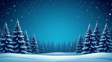 Fototapeta premium Winter night scene with snow-covered fir trees under a starry sky, perfect for Christmas card designs or holiday banners, fir trees, night