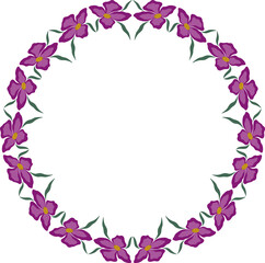 Abstract clematis flowers isolated frame design element. Pink, fuchsia flower element on transparent background. Floral mandala png illustration. Fantasy round ornament for decor clothes, home, etc