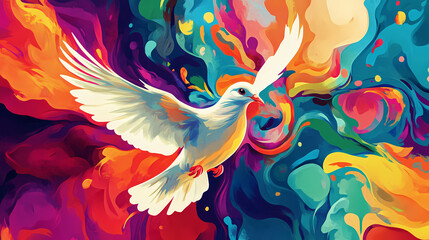 Vibrant dove artwork symbolizing love and compassion in abstract design. Omniscient. Illustration