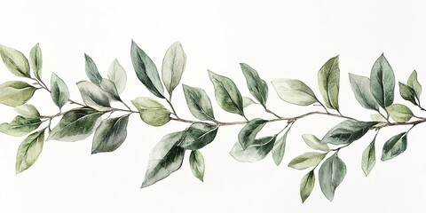 Naklejka premium Watercolor illustration of green leaves on a branch creating a serene and natural decor element for home or art inspiration