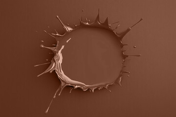 Mocha mousse brown paint splatters create abstract shapes on a minimalist backdrop. Modern trendy tone hue shade