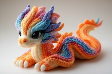 Obraz premium A colorful, plush dragon toy with intricate details and vibrant colors.