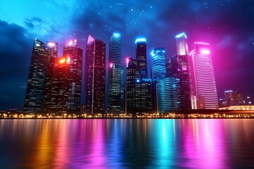 A vibrant image of an urban skyline with skyscrapers, symbolizing economic growth and development