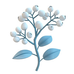 Stylized 3D Blender Rendering of Mistletoe Plant with Blue and White Minimalist Design