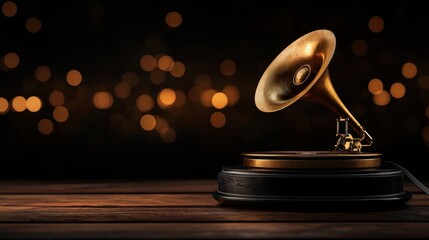 Vintage gramophone with warm bokeh background