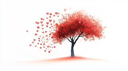 Obraz premium Red heart-shaped leaves falling from a tree.