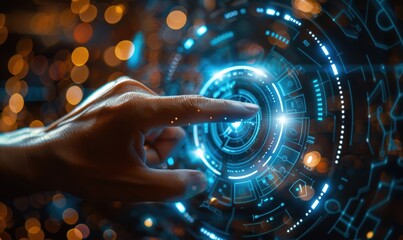 指尖点击科技按钮未来创新交互技术光环