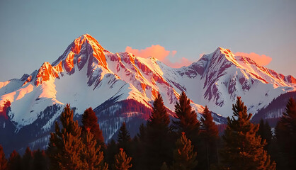 Stunning Panorama of Snow-Capped Mountains with Vibrant Sunset Hues, Ideal for TV Wallpaper or Commercial Use