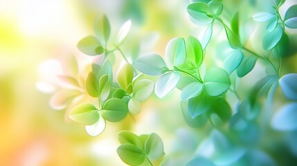 Fresh Green Leaves, Spring Background with Sunlight and Blurred Foliage, Beautiful Nature Scene