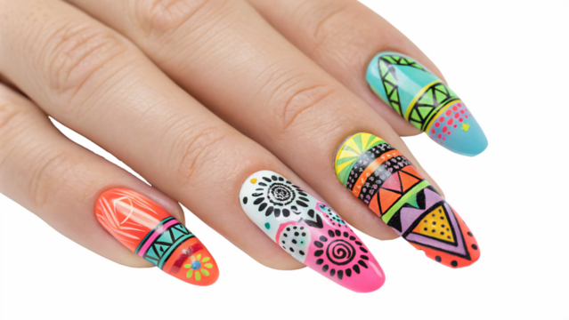 hands with colorful nails