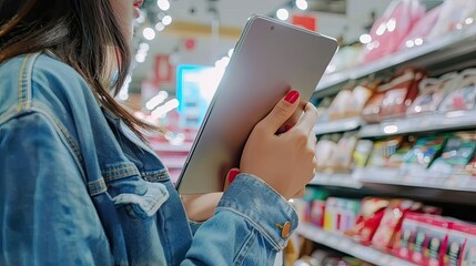 In the snack aisle, she picks up a few treats, guided by her electronic shopping list, striking a balance between healthy options and indulgent snacks.