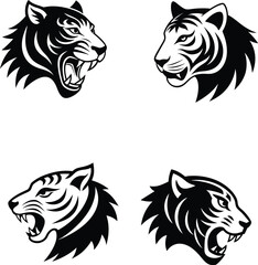 Crazy Tiger Head Silhouette Vector Illustration
