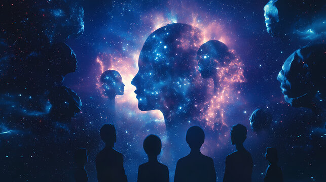Interlink omniscient magnetic beings. Omniscient. Illustration