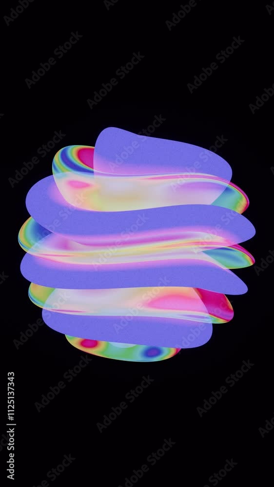 Poster abstract layered shape with iridescent hues and bold blue design