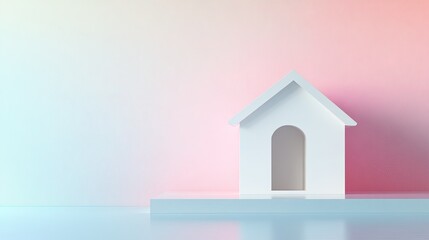 Real estate and business property ideas including a white model home inside a little box in a pastel color scheme 