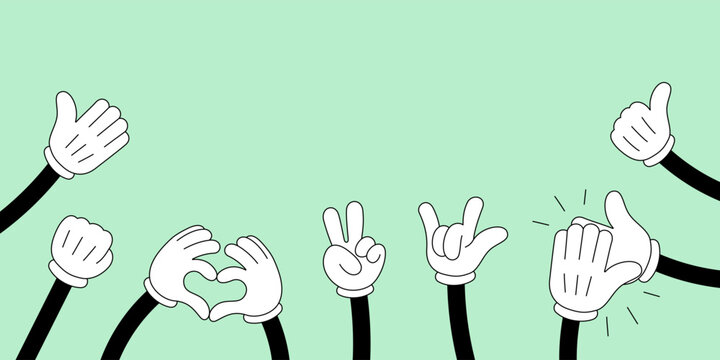 Cheerful doodle of clapping hands with thumbs up. Applause and appreciation concept in playful hand drawn groovy vector style. Celebration of success and recognition through bright illustration