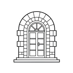 Fototapeta premium Outline Illustration on Door with Stone Façade.