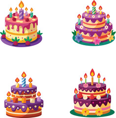  Illustration Of Birthday Cakes With Candle Vector.