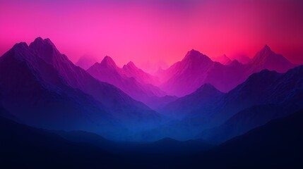 Fototapeta premium A breathtaking view of majestic mountains during twilight, showcasing vibrant hues of pink and purple blending into deep blue. Perfect for nature lovers and travel enthusiasts.