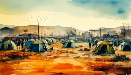 Tent City, Camp, Illustration, Digital Artwork
