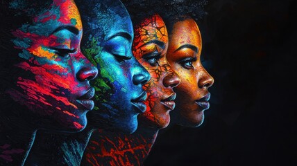 Painted Faces in Afro-futuristic Group Portrait