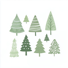 Obraz premium Square minimalist illustration of several Christmas trees on a white background, New year or Christmas concept for postcard, varying shapes and sizes