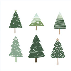 Obraz premium Square minimalist illustration of several Christmas trees on a white background, New year or Christmas concept for postcard, varying shapes and sizes