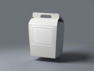 White takeout box on a gray background, ideal for food packaging, delivery service, and restaurant branding.