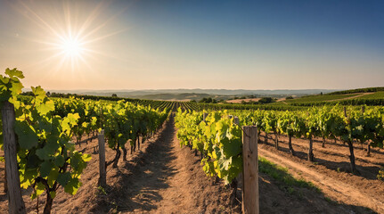 Obraz premium vineyard stretching to the horizon under a bright summer sun