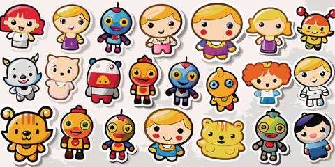 Single sheet of stickers vector containing 20 unique cartoons.