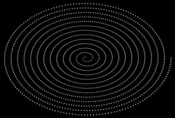 spiral formed by rings with colored circle inside on black background with almost hypnotic effect