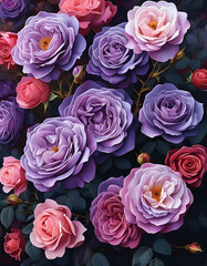 Fototapeta premium purple and pink roses with fully bloomed petals.
