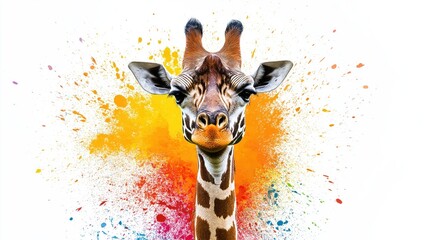 Colorful Giraffe with Splash Background Art