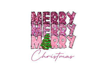 Pink Merry Christmas Sublimation T Shirt Design