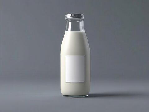 A clean glass milk bottle showcasing fresh, white milk with a simple label design against a minimalist backdrop.