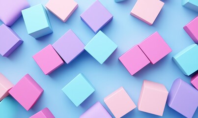 Obraz premium Colorful Geometric Shapes on Blue Background - AI Generated Illustration