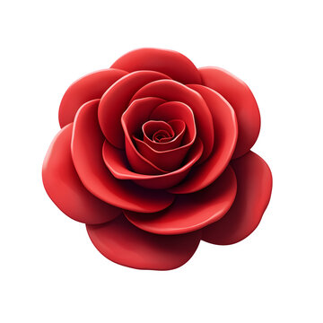 Red rose 3d flower isolated as transparent PNG, generative AI